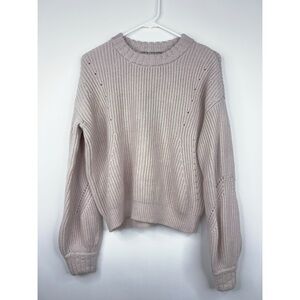 Athleta Wool Cashmere Cream Knit Sweater Crew Neck Neutral Cozy Cropped Small